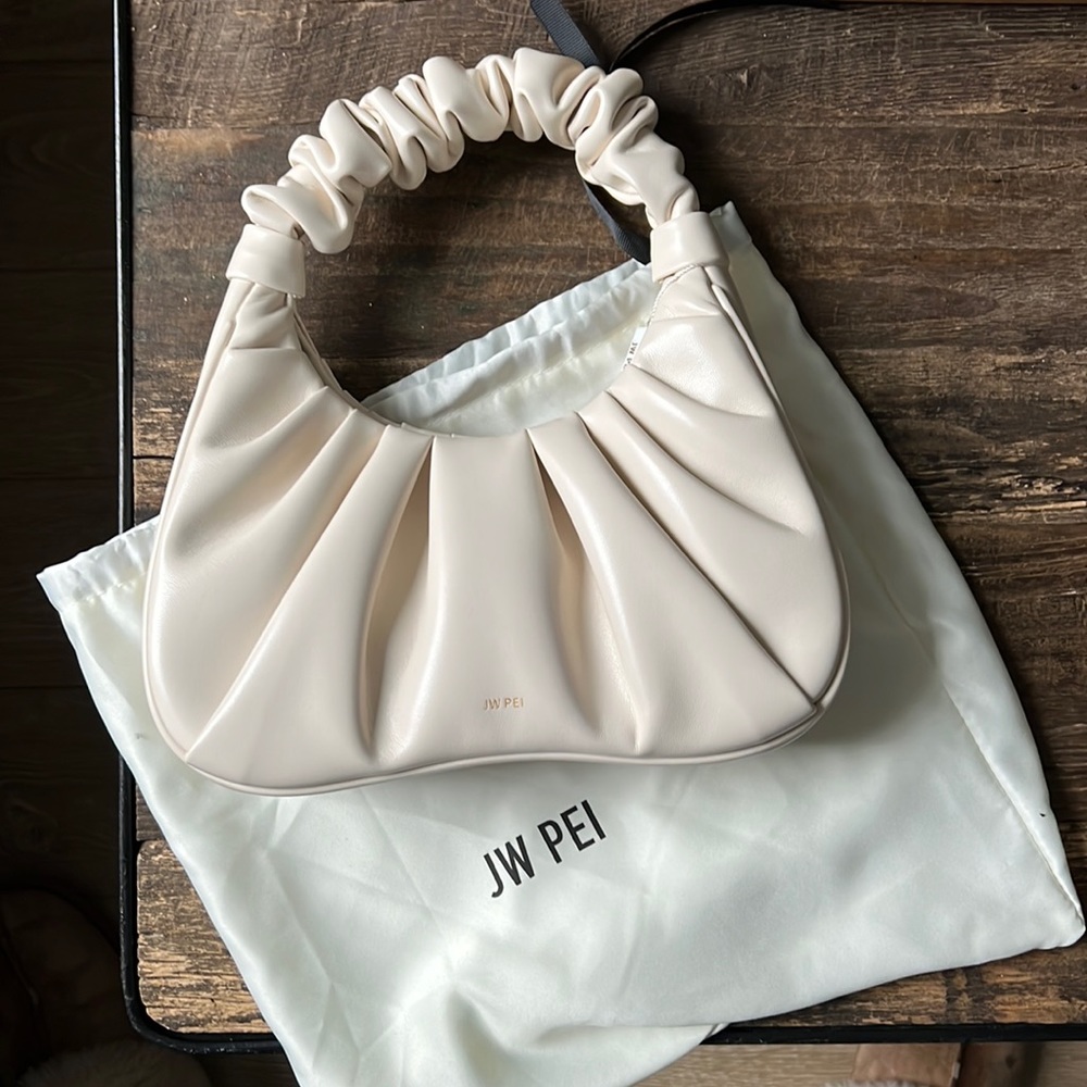 JW PEI Cream Ruched Handle Shoulder Bag